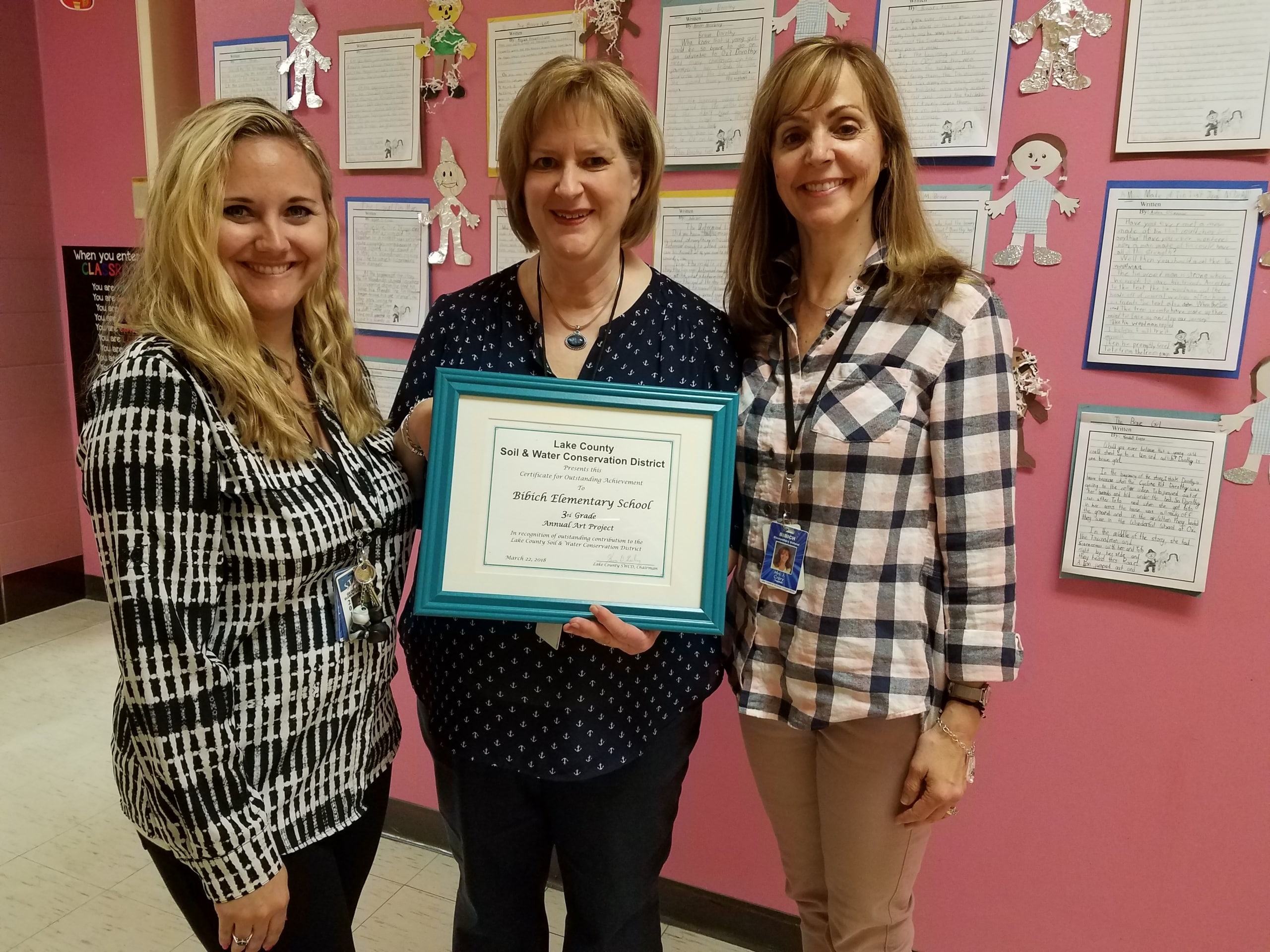Bibich 3rd grade received a certificate of outstanding achievement for their art project contribution to the Lake County Soil and Water Conservation District.