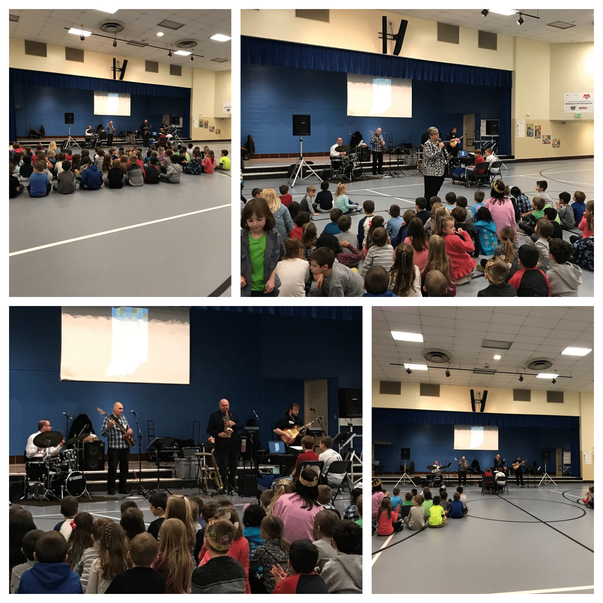 Brown's Music Bus entertained during two performances at Bibich. During the day they performed their "Hoosier Hits" program for students and staff, and in the evening they prerformed their "Music Through the Decades" program for Grandparents'/Special Persons' Night.
